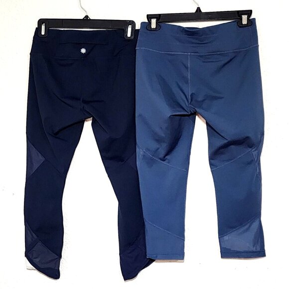 Athleta Cropped Leggings *2 PAIR* Navy and Blue with Burnout Panels - Picture 4 of 7